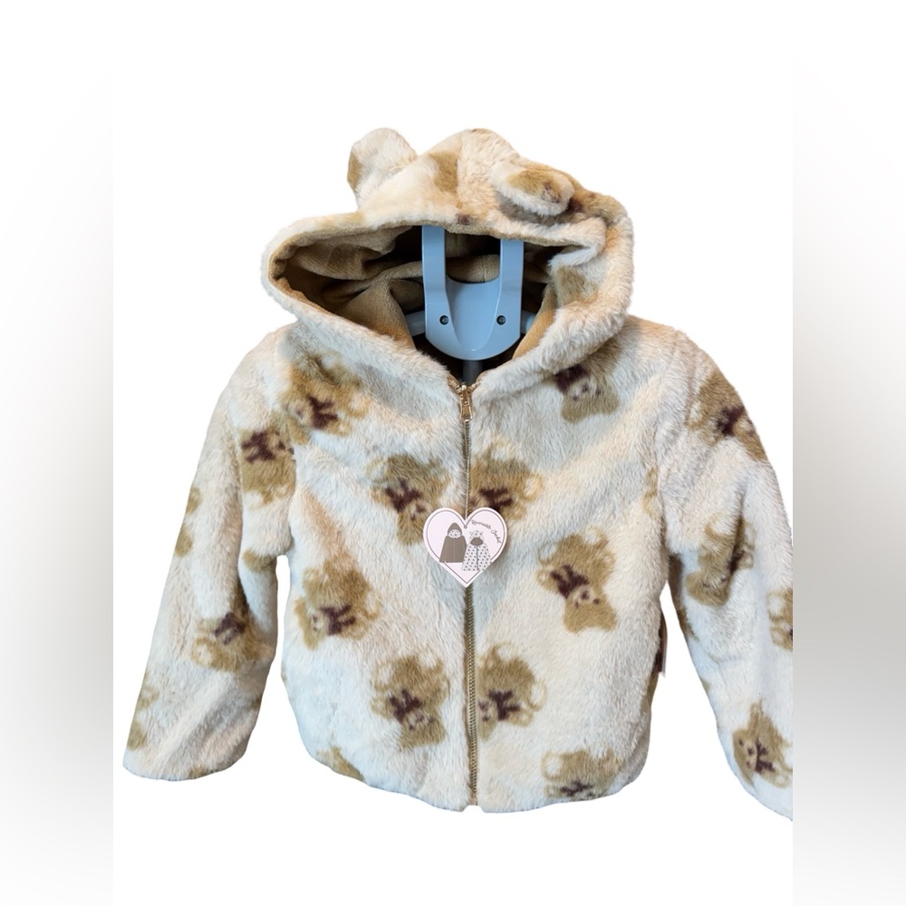 Sweet Stories Cute Teddy Bear Print Fleece Jacket